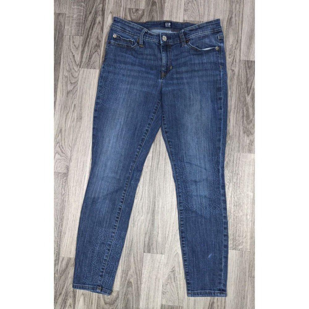 Gap Womens Size 27 Regular Spotted Stretchy Whiskered Denim Blue Jean Leggings